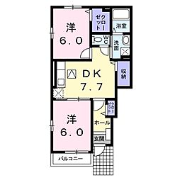ミューB 2DKの間取図画像