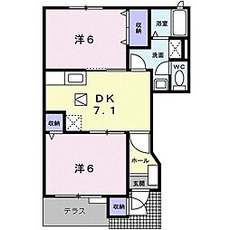 セントラル・ケイＣ棟 1階2DKの間取り