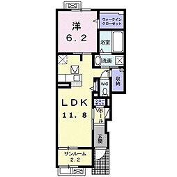 セゾン　ド　フォレII 1階1LDKの間取り