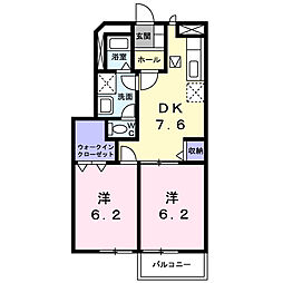 メゾンアヴェニールＢ 1階2DKの間取り