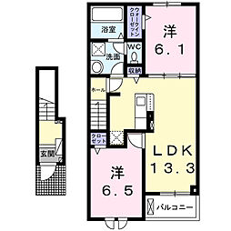 パディーエステート中ノ原　Ｂ 2階2LDKの間取り