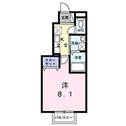 ミッドレジデンス角田 1階1Kの間取り