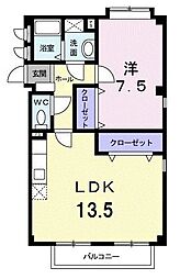 リバーサイドヴィラB棟 1LDKの間取図画像