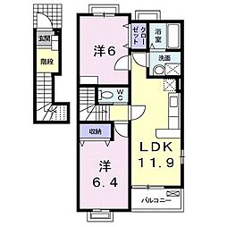 カトル・セゾンB 2LDKの間取図画像