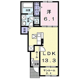 シャトー　ソレイユ　II　Ｂ 1階1LDKの間取り