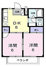 シティハイツ北条 1階2DKの間取り