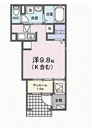 グラ―ヴェ御幸 1階ワンルームの間取り