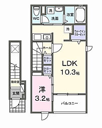リバーサイド東巌城 2階1LDKの間取り