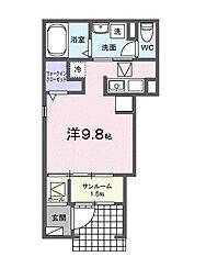 ウィンズ・ウエスト　I 1階ワンルームの間取り