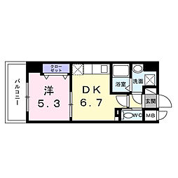 スアヴィス平塚八重咲 1DKの間取図画像