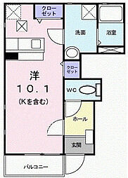 ニューポテトハウス 1階ワンルームの間取り