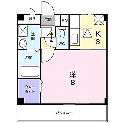 プロムナードII 2階1Kの間取り