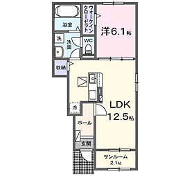 ラパン　ソワールI 1階1LDKの間取り