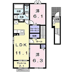 クーロンヌI 2階2LDKの間取り