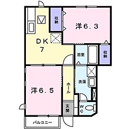 ニュ−シティサイトーＢ 1階2DKの間取り