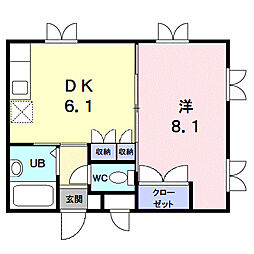 ツインパレスさくら台Ｎｏｒｔｈ 3階1DKの間取り