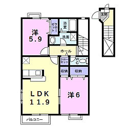 メゾンドラパンII 2階2LDKの間取り
