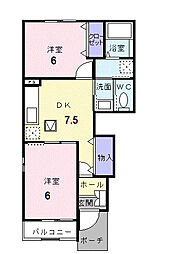 サンリットスクエアB 2DKの間取図画像