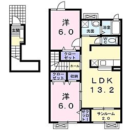 フェリーチェＢ 2階2LDKの間取り