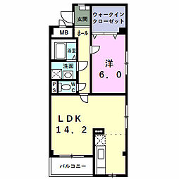 ゴールド　フォレスト 3階1LDKの間取り