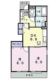 ヴェル　フォーレ 1階2DKの間取り