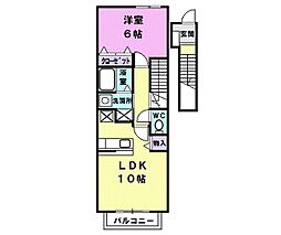 ピュア・トーン 2階1LDKの間取り