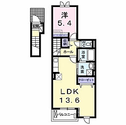 グレイス・寺川 2階1LDKの間取り