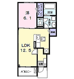 セシルII 1階1LDKの間取り
