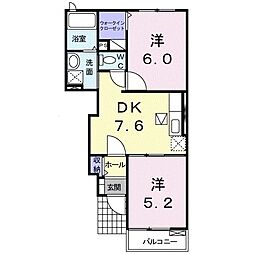 サンパティークウェスト2 2DKの間取図画像
