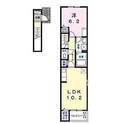 シャルマン吹上II 2階1LDKの間取り