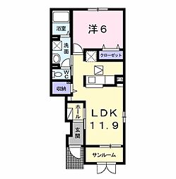 シュガーローズA館 1LDKの間取図画像