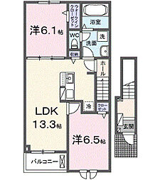 アルバスラピスI 2階2LDKの間取り