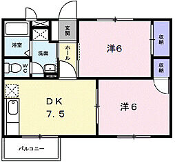 サニーヒルB 2DKの間取図画像