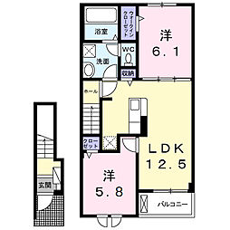 レガリア 2階2LDKの間取り