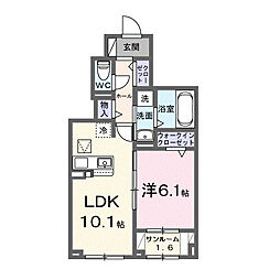 リヒトミューレ 1階1LDKの間取り