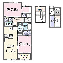 リヒトミューレ 3階2LDKの間取り