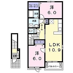 ブランドール西館Ｂ 2階2LDKの間取り