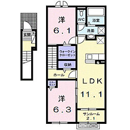スリージェメゾン　I 2階2LDKの間取り