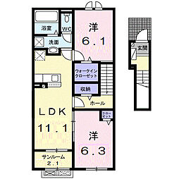 スリージェメゾン　I 2階2LDKの間取り