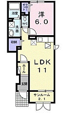 グローリーアカヒラ 1LDKの間取図画像