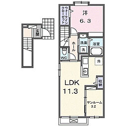 エアリーズ ヴェルテ 1LDKの間取図画像