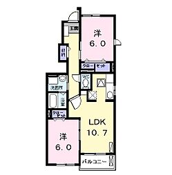 ブルック　レジデンスI 1階2LDKの間取り