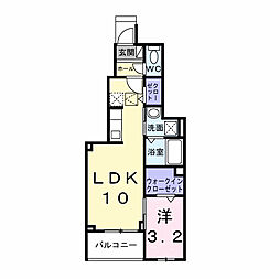プロスペリタ島田橋 1階1LDKの間取り
