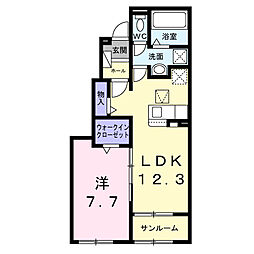 プリュニエ　キャトル 1階1LDKの間取り