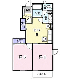 プラティークB 2DKの間取図画像