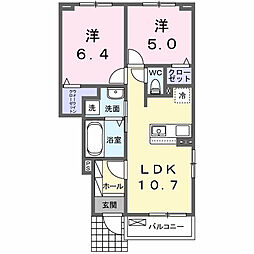 ヒカルサ伊勢崎I 1階2LDKの間取り