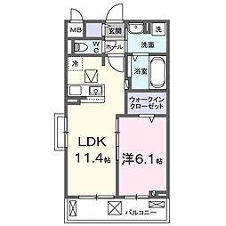 ヒカルサ西所沢 1階1LDKの間取り