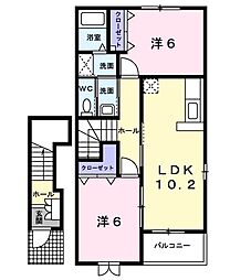 パルク・フィオーレＡ 2階2LDKの間取り