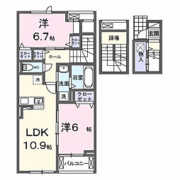 モーヴソレイユ 3階2LDKの間取り