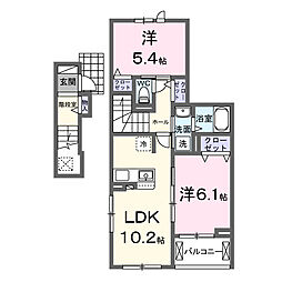 エスパス　ドゥ　セレニテ 2階2LDKの間取り